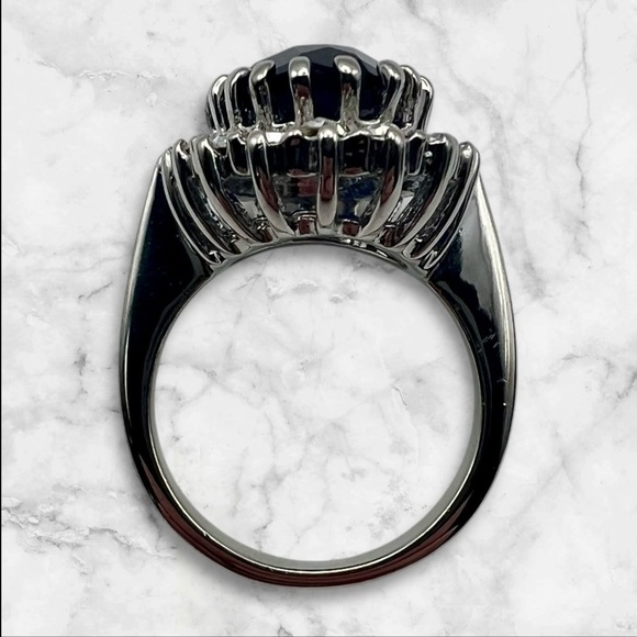 Blue Gem with CZ Halo Cocktail Ring Size 8 - Picture 3 of 3
